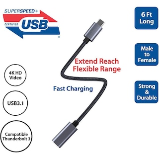 Foto 3 | Foto 3 | Cable De Extensión Usb C Ndool Negro Carga Rápida Y Transferencia Datos 0.5m