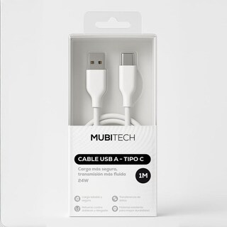 Foto 2 | Foto 2 | Cable Usb Tipo A A C Mubitech Blanco Y Negro Carga Rápida Compatible Tipo C