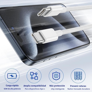 Foto 5 | Foto 5 | Cable Usb C Yoele Blanco Carga Rápida Trenzado 1m 60w Para Iphone Galaxy Y Más