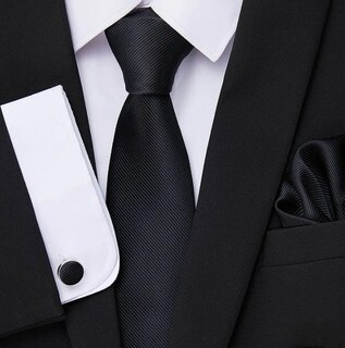 Foto 2 | Foto 2 | Corbata con Pañuelo y Mancuernillas Negra para Hombre