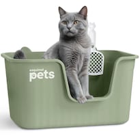 Arenero Esquimal Verde Con Paredes Altas Y Pala Para Gato