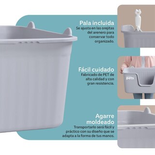 Foto 5 | Foto 5 | Arenero Inodoro Esquimal Gris Grande Con Paredes Altas Y Pala Para Gato