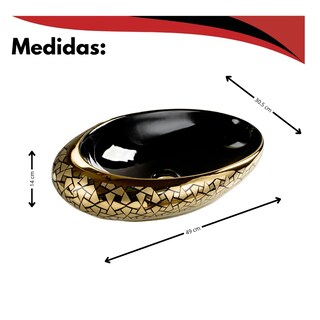 Foto 2 | Foto 2 | Lavabo Negro Dorado Cerámico Ovalín Moderno Lujo Ovalado