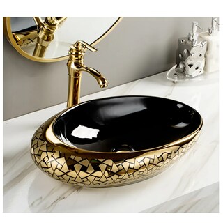 Foto 3 | Foto 3 | Lavabo Negro Dorado Cerámico Ovalín Moderno Lujo Ovalado