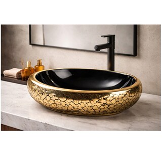 Foto 4 | Foto 4 | Lavabo Negro Dorado Cerámico Ovalín Moderno Lujo Ovalado