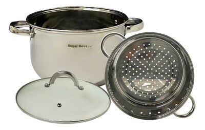 Foto 1 | Foto 1 | Olla Vaporera Royal Haus Acero Inoxidable Tapa De Vidrio Plateado