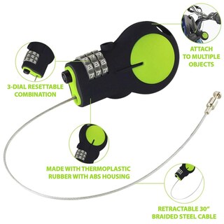 Foto 3 | Foto 3 | Candado Retráctil De Cable De Acero Lewis N. Clark Verde Aprobado Por La Tsa Para Equipaje Y Bicicle