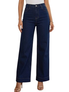 Foto 1 | Foto 1 | Pantalón Mezclilla Mujer Wide Leg Tiro Alto Mezc-1006 Azul Oscuro Corte Amplio Denim Jeans Moda