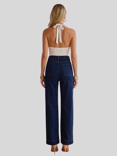 Foto 3 | Foto 3 | Pantalón Mezclilla Mujer Wide Leg Tiro Alto Mezc-1006 Azul Oscuro Corte Amplio Denim Jeans Moda