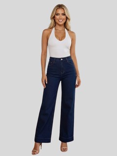 Foto 5 | Foto 5 | Pantalón Mezclilla Mujer Wide Leg Tiro Alto Mezc-1006 Azul Oscuro Corte Amplio Denim Jeans Moda