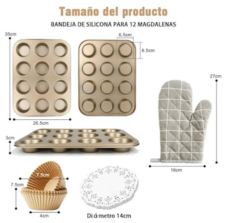 Foto 2 | Foto 2 | Juego De Moldes Para Cupcakes Xtellar 2 Bandejas 24 Cavidades Con Papeles Y Guante Negro