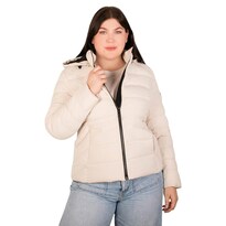 Chamarra Larga Capitonada Plus Size Para Mujer Con Capucha Desmontable Greenlander Beige