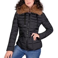 Chamarra Corta Capitonada Para Mujer Con Capucha Greenlander Negro