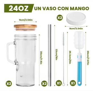 Foto 2 | Foto 2 | 2pc Vaso De Vidrio 24oz Con Tapa De Bambú Y Pajitas Modelo Transparente