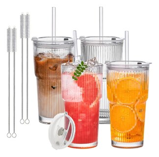 Foto 3 | Foto 3 | Set De 4 Vasos Crista Acanalados 20oz Con Pajitas Y Tapas Modelo Blanco