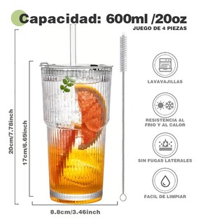 Foto 4 | Foto 4 | Set De 4 Vasos Crista Acanalados 20oz Con Pajitas Y Tapas Modelo Blanco