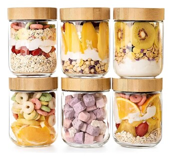 Foto 1 | Foto 1 | 6 Pcs Frascos De Vidrio Con Tapa Recipientes De Avena 16 Oz Modelo Transparente