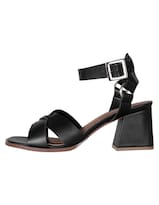 Sandalia Con Tacón Exterior Piel Vegana Color Negro Para Mujer De Rbcollection