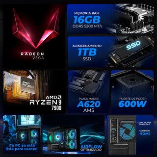 Foto 4 | Foto 4 | Computadora Escritorio Xtreme Pc Gaming Amd Radeon 780m Ryzen 9 7900 16gb Ddr5 Ssd 1tb Wifi Juegos Casuales Trabajo Y Estudio
