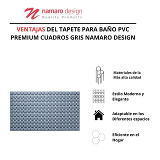 Foto 4 | Foto 4 | Tapete para Baño Pvc Premium Cuadros Gris