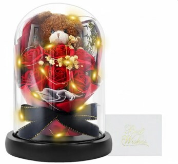 Foto 3 | Foto 3 | Flores Artificiales Rosa Eterna Con Oso Modelo Rojo