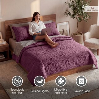 Foto 2 | Foto 2 | Edredón Ligero Queen Size Con Fundas De Almohada Real Textil Pinsonic Doble Vista Vino