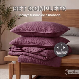 Foto 4 | Foto 4 | Edredón Ligero Queen Size Con Fundas De Almohada Real Textil Pinsonic Doble Vista Vino