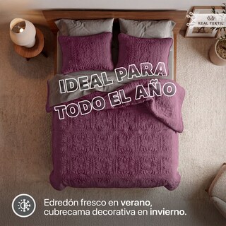Foto 6 | Foto 6 | Edredón Ligero Queen Size Con Fundas De Almohada Real Textil Pinsonic Doble Vista Vino
