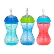 Cup Nuby Antiderrames Fácil De Agarrar Con Pajita Flexible 300 Ml 3 Unidades Para Niños De 1 Año O Más