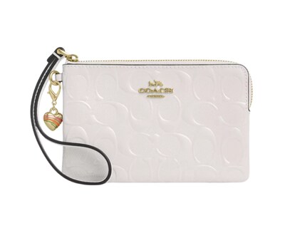 Foto 1 | Foto 1 | Monedero Coach Corner Zip Wristlet Signature Leather Con Dije Corazón Cdf04 Blanco