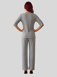 Foto 3 | Foto 3 | Conjunto 2 Piezas Blusa Y Pants Casual Elegante Conj-0129 Gris Súper Cómodo Tejido Canalé Para Mujer