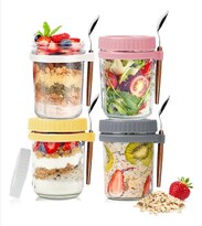 Frascos de Vidrio de 350 Ml con Cucharas Modelo Multicolor 4 Piezas