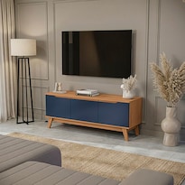 Mueble Tv 55'' 3 Puertas 136 Cm Canela/azul Kappesberg