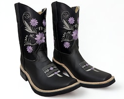 Botas Vaqueras Risel Negro Flores Lilasmodelo 63 Mujer 1 Par