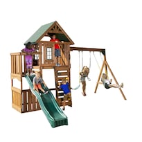 Juego de Madera Infantil para Exterior con Columpio y Casita