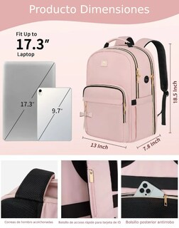 Foto 4 | Foto 4 | Mochila De Viaje Xtellar Para Laptop 17” Tsa Rosa Con Puerto Usb-c Y 35l