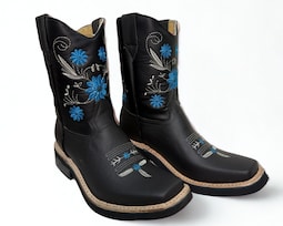Botas Vaqueras Risel Negro Flores Azul Modelo 63 Mujer 1 Par