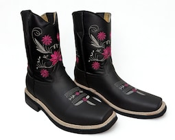 Botas Vaqueras Risel Negro Flores Fiusha Modelo 63 Mujer 1 Par