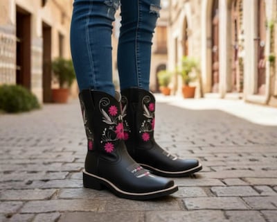 Foto 2 | Foto 2 | Botas Vaqueras Risel Negro Flores Fiusha Modelo 63 Mujer 1 Par