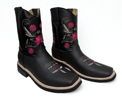 Foto 1 | Foto 1 | Botas Vaqueras Risel Negro Flores Fiusha Modelo 63 Mujer 1 Par