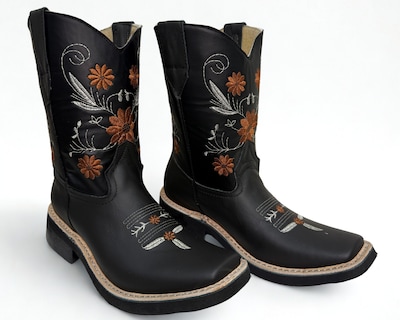 Foto 1 | Foto 1 | Botas Vaqueras Risel Negro Flores Café Modelo 63 Mujer 1 Par