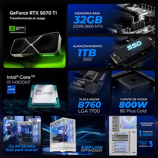 Foto 4 | Foto 4 | Pc Gamer Xtreme Pc Gaming Rtx 5070 Ti Intel Core I9 14900kf 32gb Ddr5 Ssd 1tb Sistema Liquido Wifi White Gaming Competitivo