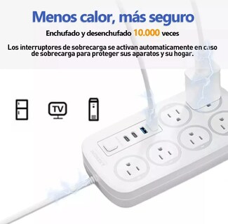 Foto 2 | Foto 2 | Regleta Multicontactos Xtellar 6 Tomas Con Usb/tipo-c Multiprotección Cable 2 M Blanco