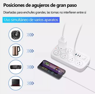 Foto 3 | Foto 3 | Regleta Multicontactos Xtellar 6 Tomas Con Usb/tipo-c Multiprotección Cable 2 M Blanco