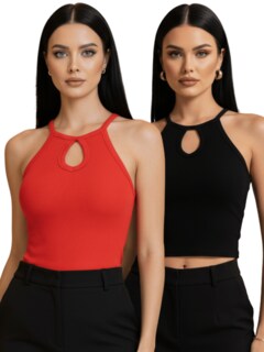 Foto 1 | Foto 1 | Set 2 Blusas Mujer Texturizada Casual Bl-1028-px3 Negro Y Rojo Crop Top Para Mujer