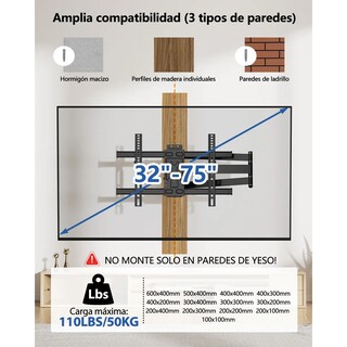 Foto 3 | Foto 3 | Soporte Tv Esquina Brazo Soporte Giratorio 180° Inclinable Soporte 50kg Eo Safe Imports Esi-24050 Negro