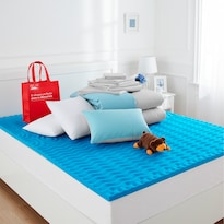 Set Colchoneta 5 Zonas Individual + Kit De Cama Bed In A Box Azul + 2 Almohadas + Oso Spting Air