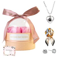 Rosa Eterna Xtellar Con Joyería A Juego Elegante Plateado