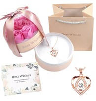 Rosa Eterna Xtellar Con Collar Corazón Y Caja Acrílica Rosa