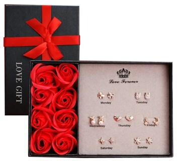 Foto 1 | Foto 1 | Set De Pendientes Xtellar 7 Pares Con Caja De Rosas Y Bolsas